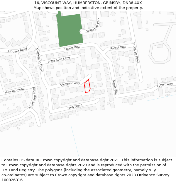 16, VISCOUNT WAY, HUMBERSTON, GRIMSBY, DN36 4XX: Location map and indicative extent of plot