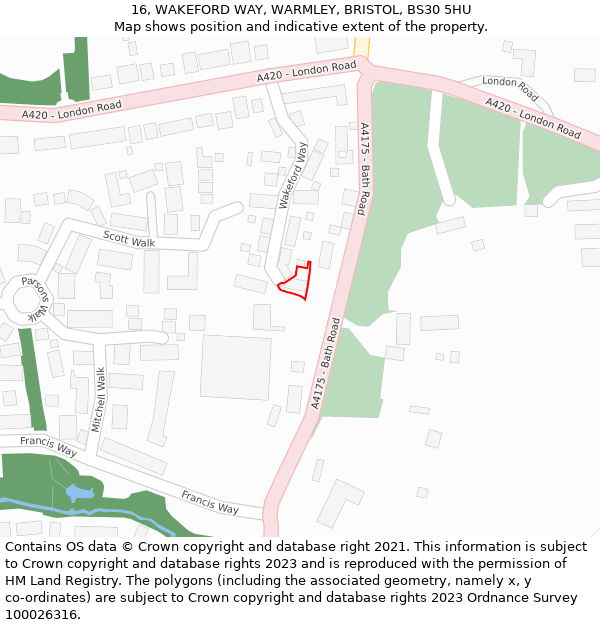 16, WAKEFORD WAY, WARMLEY, BRISTOL, BS30 5HU: Location map and indicative extent of plot