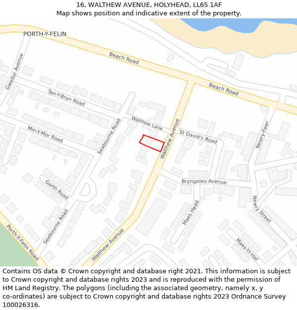 16, WALTHEW AVENUE, HOLYHEAD, LL65 1AF: Location map and indicative extent of plot