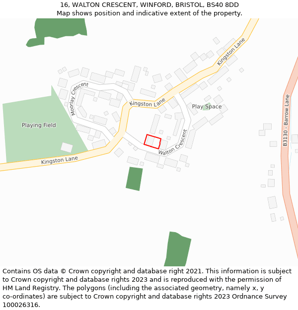 16, WALTON CRESCENT, WINFORD, BRISTOL, BS40 8DD: Location map and indicative extent of plot