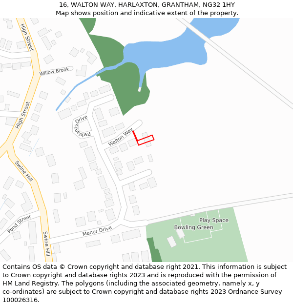 16, WALTON WAY, HARLAXTON, GRANTHAM, NG32 1HY: Location map and indicative extent of plot