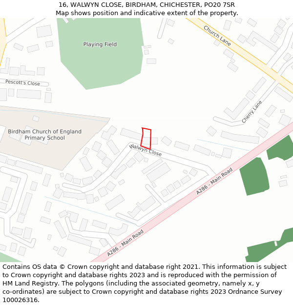 16, WALWYN CLOSE, BIRDHAM, CHICHESTER, PO20 7SR: Location map and indicative extent of plot