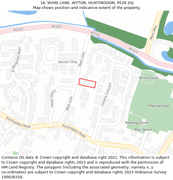 16, WARE LANE, WYTON, HUNTINGDON, PE28 2AJ: Location map and indicative extent of plot