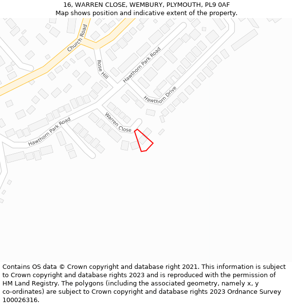 16, WARREN CLOSE, WEMBURY, PLYMOUTH, PL9 0AF: Location map and indicative extent of plot