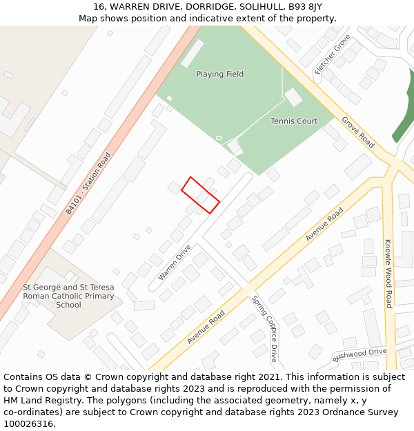 16, WARREN DRIVE, DORRIDGE, SOLIHULL, B93 8JY: Location map and indicative extent of plot