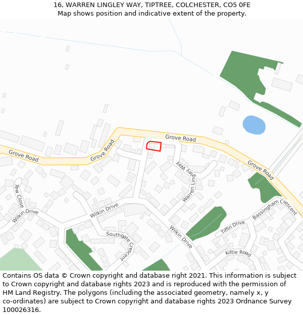 16, WARREN LINGLEY WAY, TIPTREE, COLCHESTER, CO5 0FE: Location map and indicative extent of plot