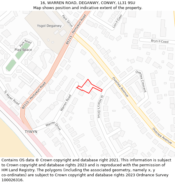 16, WARREN ROAD, DEGANWY, CONWY, LL31 9SU: Location map and indicative extent of plot