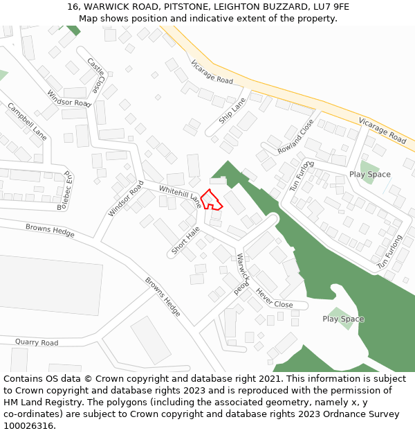 16, WARWICK ROAD, PITSTONE, LEIGHTON BUZZARD, LU7 9FE: Location map and indicative extent of plot