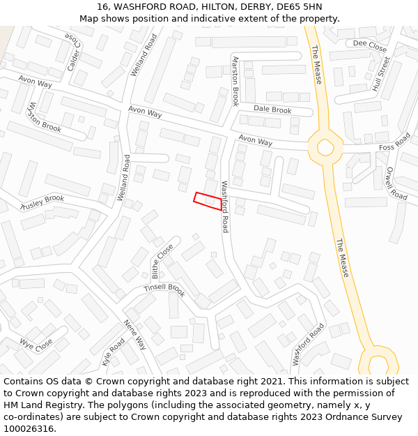 16, WASHFORD ROAD, HILTON, DERBY, DE65 5HN: Location map and indicative extent of plot
