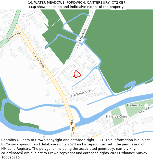 16, WATER MEADOWS, FORDWICH, CANTERBURY, CT2 0BF: Location map and indicative extent of plot