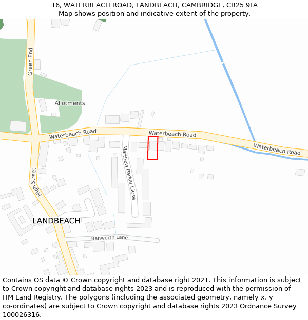16, WATERBEACH ROAD, LANDBEACH, CAMBRIDGE, CB25 9FA: Location map and indicative extent of plot