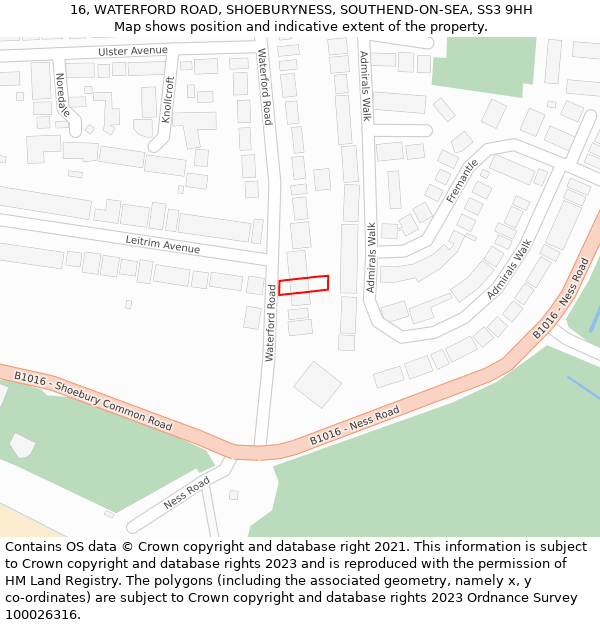 16, WATERFORD ROAD, SHOEBURYNESS, SOUTHEND-ON-SEA, SS3 9HH: Location map and indicative extent of plot