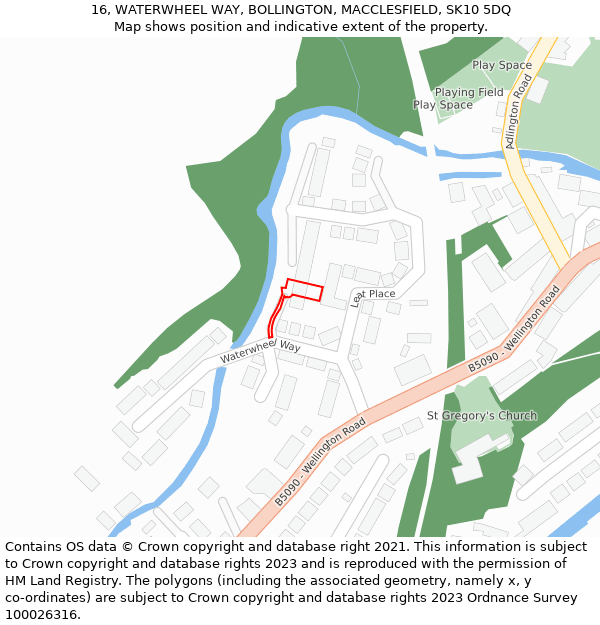 16, WATERWHEEL WAY, BOLLINGTON, MACCLESFIELD, SK10 5DQ: Location map and indicative extent of plot