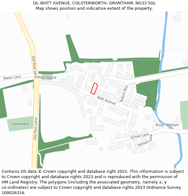 16, WATT AVENUE, COLSTERWORTH, GRANTHAM, NG33 5GL: Location map and indicative extent of plot