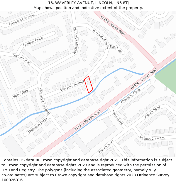 16, WAVERLEY AVENUE, LINCOLN, LN6 8TJ: Location map and indicative extent of plot