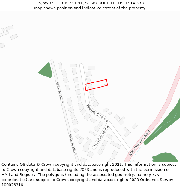 16, WAYSIDE CRESCENT, SCARCROFT, LEEDS, LS14 3BD: Location map and indicative extent of plot