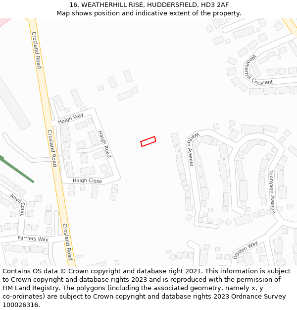 16, WEATHERHILL RISE, HUDDERSFIELD, HD3 2AF: Location map and indicative extent of plot
