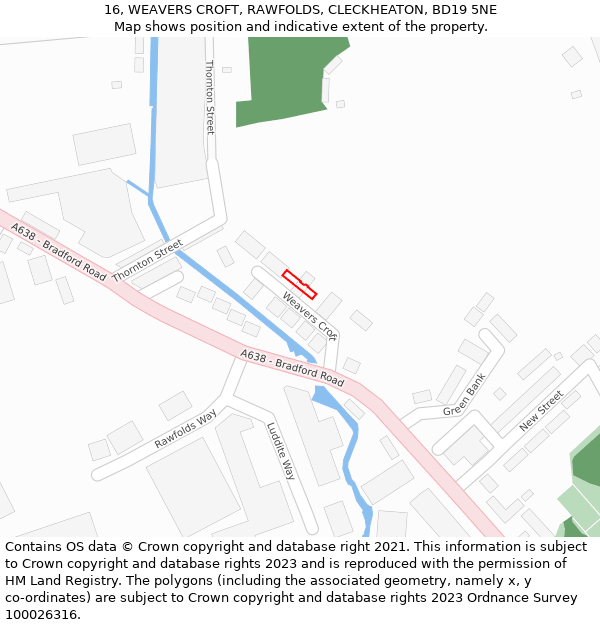 16, WEAVERS CROFT, RAWFOLDS, CLECKHEATON, BD19 5NE: Location map and indicative extent of plot