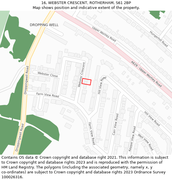 16, WEBSTER CRESCENT, ROTHERHAM, S61 2BP: Location map and indicative extent of plot
