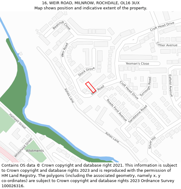 16, WEIR ROAD, MILNROW, ROCHDALE, OL16 3UX: Location map and indicative extent of plot