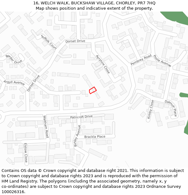 16, WELCH WALK, BUCKSHAW VILLAGE, CHORLEY, PR7 7HQ: Location map and indicative extent of plot