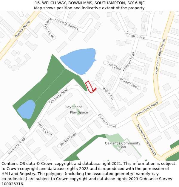 16, WELCH WAY, ROWNHAMS, SOUTHAMPTON, SO16 8JF: Location map and indicative extent of plot