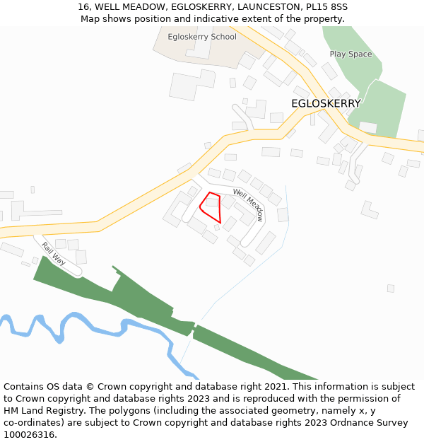 16, WELL MEADOW, EGLOSKERRY, LAUNCESTON, PL15 8SS: Location map and indicative extent of plot