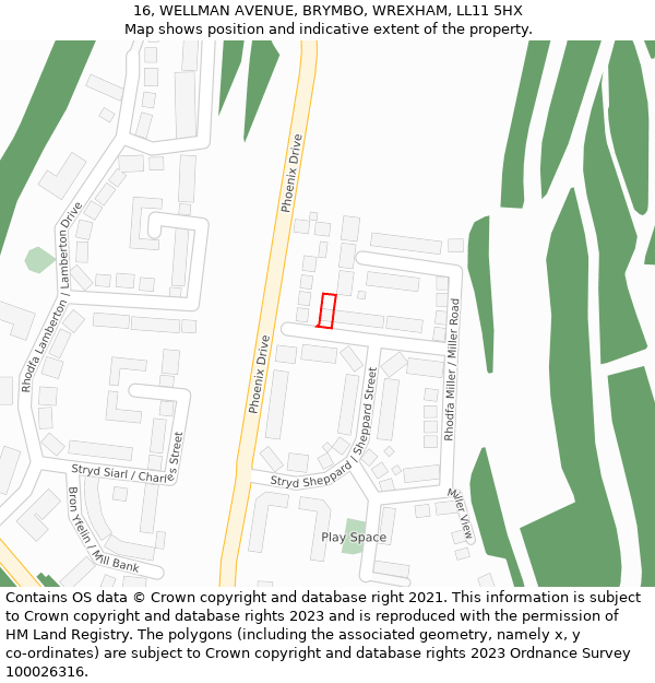 16, WELLMAN AVENUE, BRYMBO, WREXHAM, LL11 5HX: Location map and indicative extent of plot