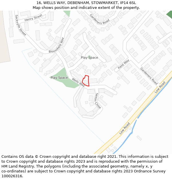 16, WELLS WAY, DEBENHAM, STOWMARKET, IP14 6SL: Location map and indicative extent of plot