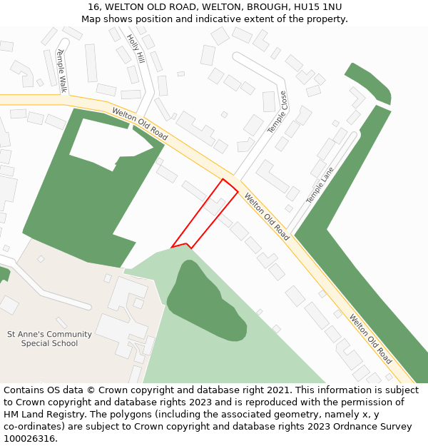 16, WELTON OLD ROAD, WELTON, BROUGH, HU15 1NU: Location map and indicative extent of plot