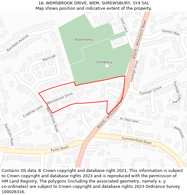 16, WEMSBROOK DRIVE, WEM, SHREWSBURY, SY4 5AL: Location map and indicative extent of plot