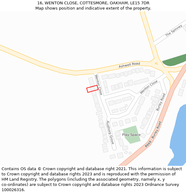 16, WENTON CLOSE, COTTESMORE, OAKHAM, LE15 7DR: Location map and indicative extent of plot