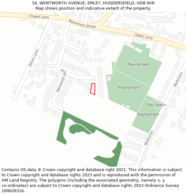 16, WENTWORTH AVENUE, EMLEY, HUDDERSFIELD, HD8 9XR: Location map and indicative extent of plot