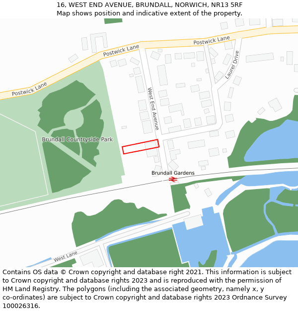 16, WEST END AVENUE, BRUNDALL, NORWICH, NR13 5RF: Location map and indicative extent of plot