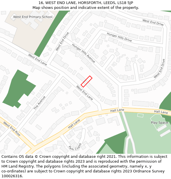 16, WEST END LANE, HORSFORTH, LEEDS, LS18 5JP: Location map and indicative extent of plot