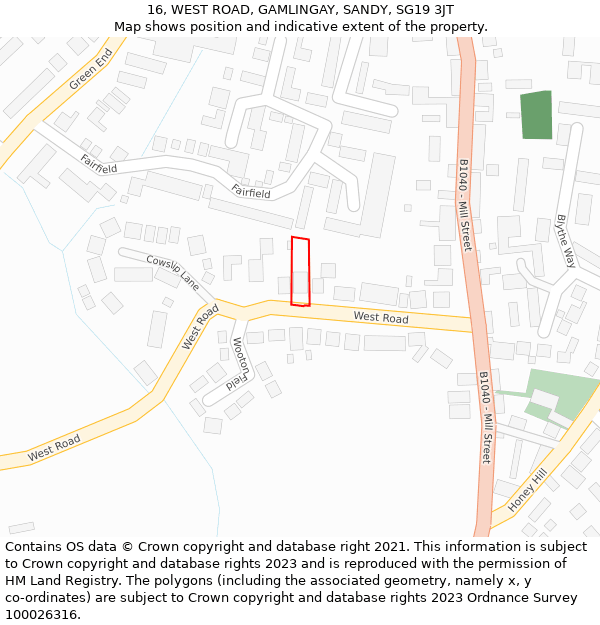 16, WEST ROAD, GAMLINGAY, SANDY, SG19 3JT: Location map and indicative extent of plot