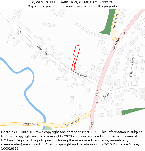 16, WEST STREET, BARKSTON, GRANTHAM, NG32 2NL: Location map and indicative extent of plot