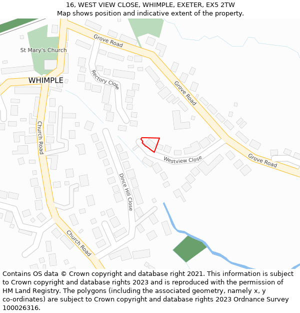 16, WEST VIEW CLOSE, WHIMPLE, EXETER, EX5 2TW: Location map and indicative extent of plot