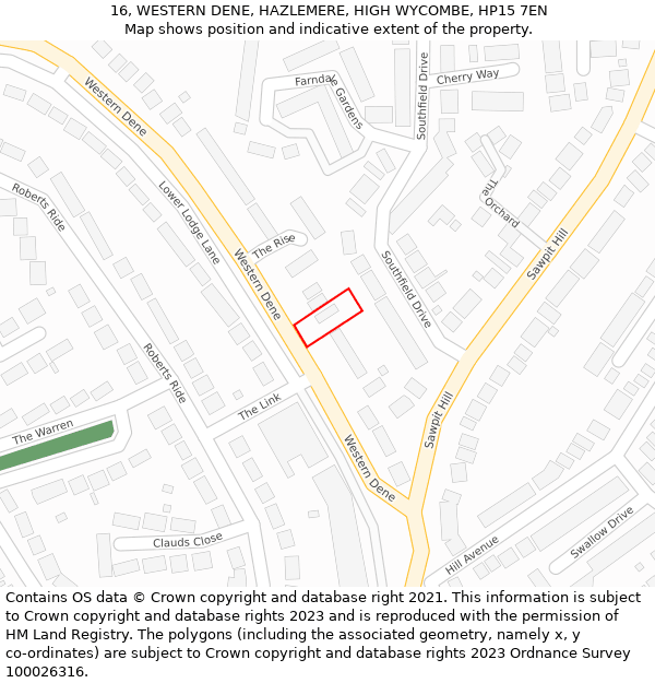 16, WESTERN DENE, HAZLEMERE, HIGH WYCOMBE, HP15 7EN: Location map and indicative extent of plot