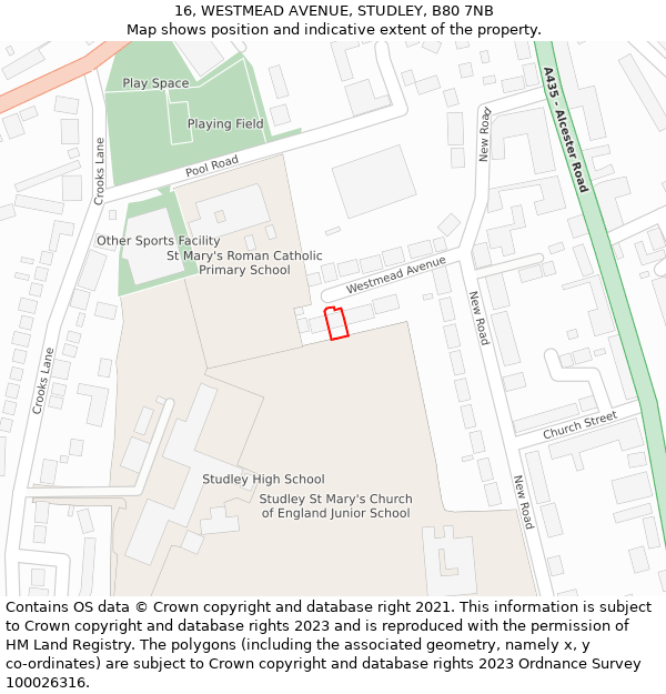 16, WESTMEAD AVENUE, STUDLEY, B80 7NB: Location map and indicative extent of plot