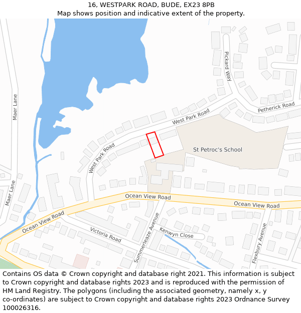 16, WESTPARK ROAD, BUDE, EX23 8PB: Location map and indicative extent of plot