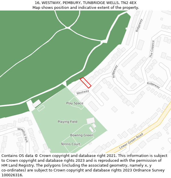 16, WESTWAY, PEMBURY, TUNBRIDGE WELLS, TN2 4EX: Location map and indicative extent of plot