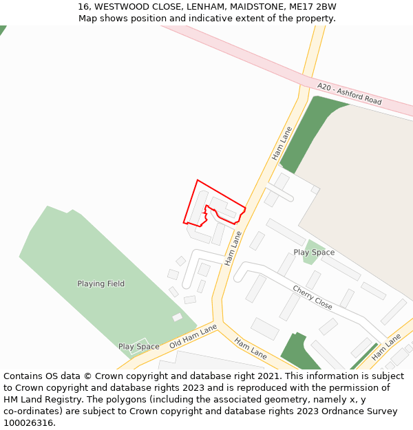 16, WESTWOOD CLOSE, LENHAM, MAIDSTONE, ME17 2BW: Location map and indicative extent of plot