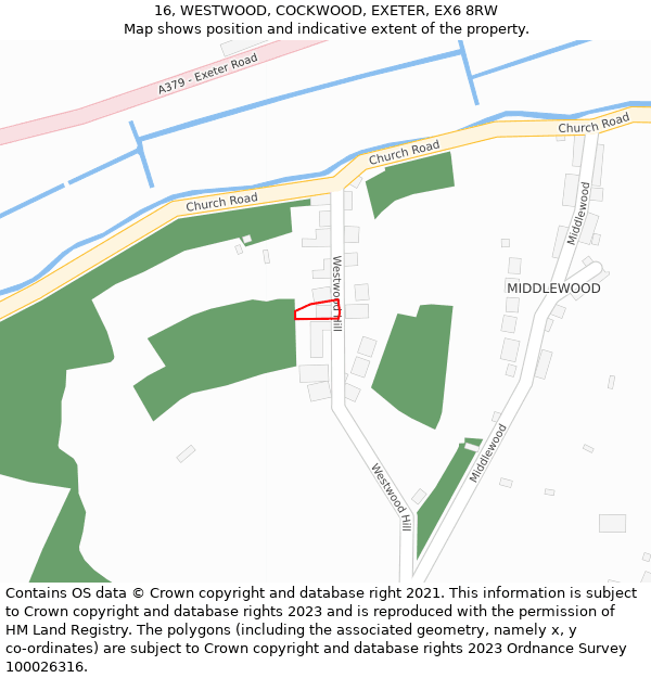 16, WESTWOOD, COCKWOOD, EXETER, EX6 8RW: Location map and indicative extent of plot