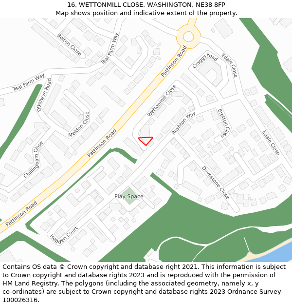 16, WETTONMILL CLOSE, WASHINGTON, NE38 8FP: Location map and indicative extent of plot