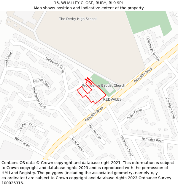 16, WHALLEY CLOSE, BURY, BL9 9PH: Location map and indicative extent of plot
