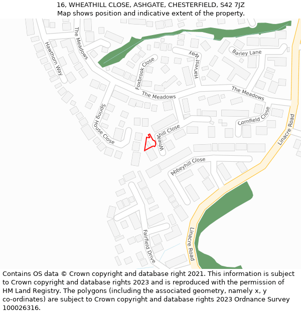 16, WHEATHILL CLOSE, ASHGATE, CHESTERFIELD, S42 7JZ: Location map and indicative extent of plot