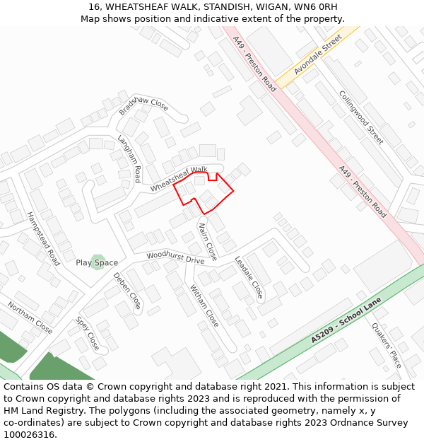 16, WHEATSHEAF WALK, STANDISH, WIGAN, WN6 0RH: Location map and indicative extent of plot