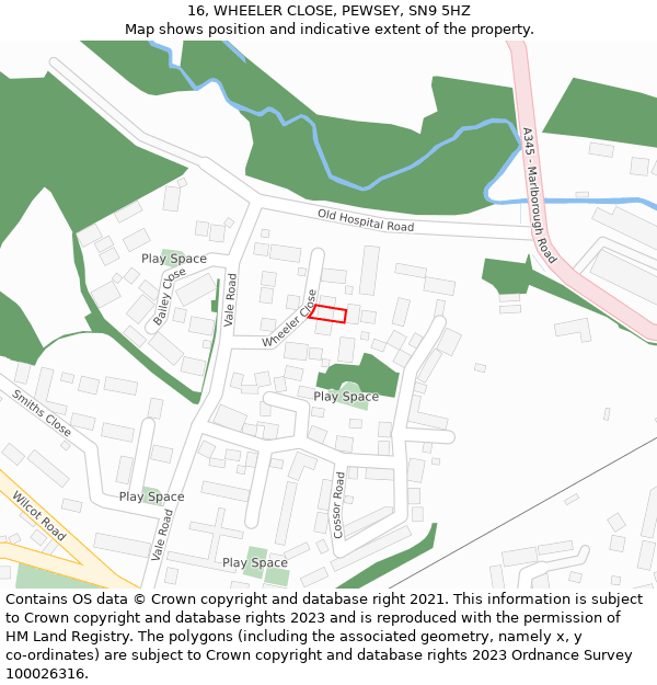 16, WHEELER CLOSE, PEWSEY, SN9 5HZ: Location map and indicative extent of plot