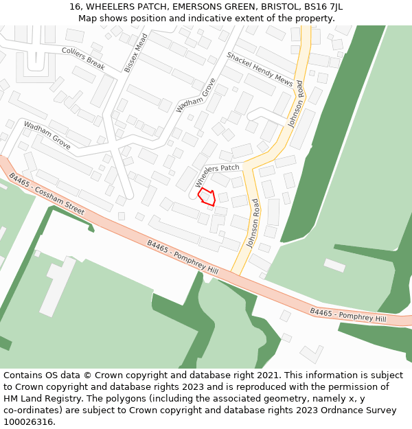 16, WHEELERS PATCH, EMERSONS GREEN, BRISTOL, BS16 7JL: Location map and indicative extent of plot